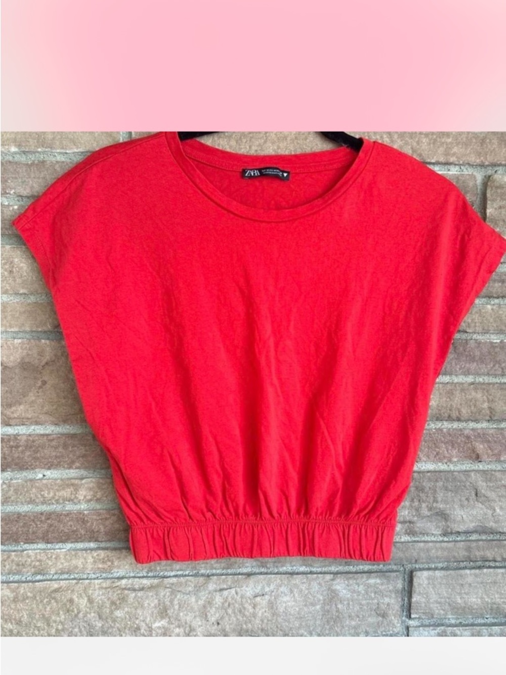 Zara Bright Red Elastic-Hem Cropped Tee